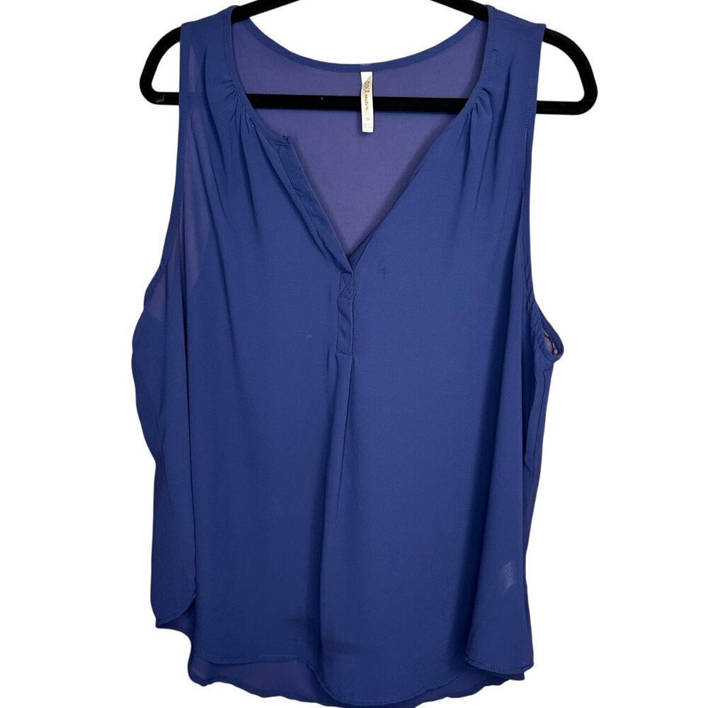 DNA Couture Sheer Chiffon V-neck Tank Top Tunic Navy Blue Size 3x